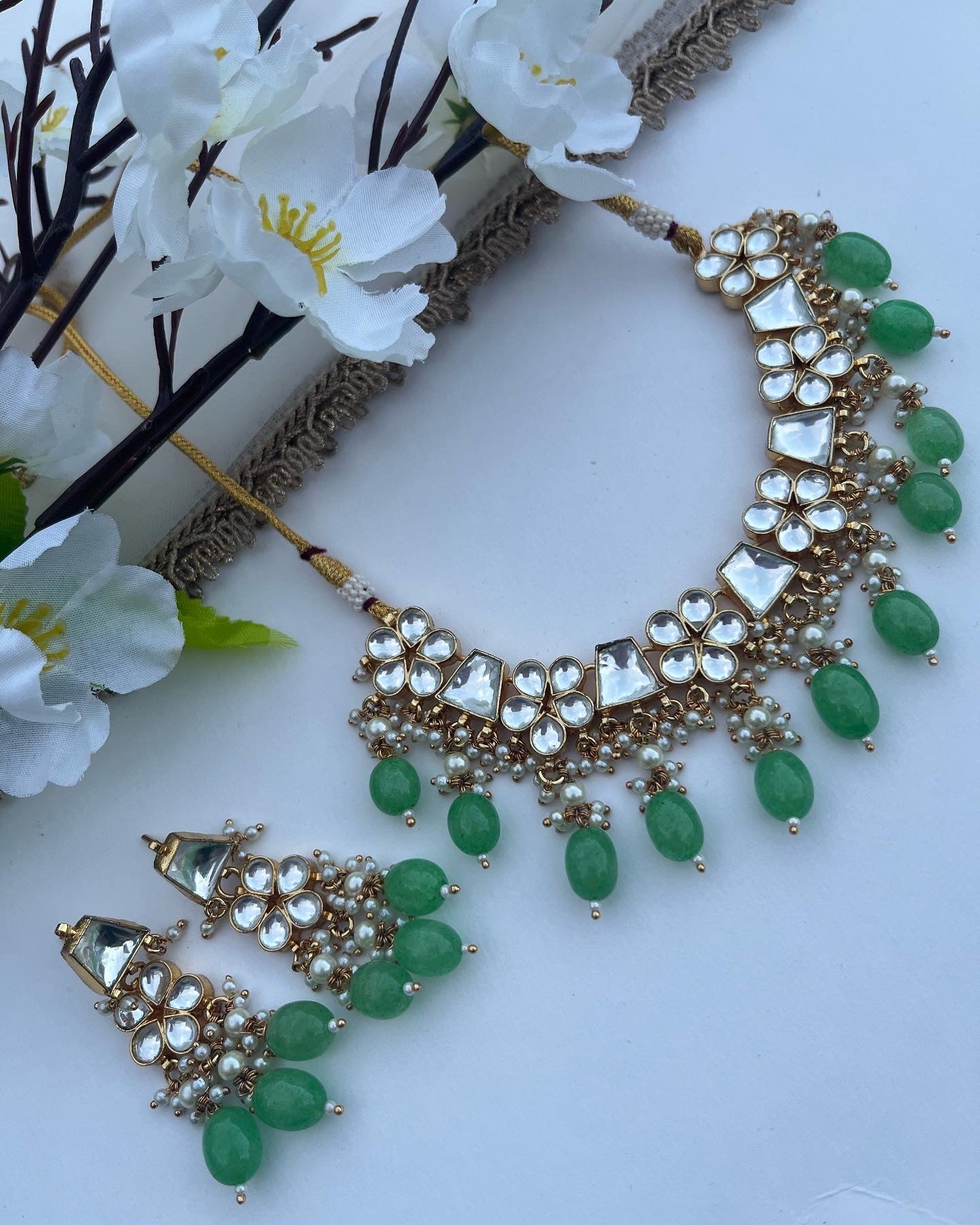 High quality gold plated pachi kundan necklace with earrings