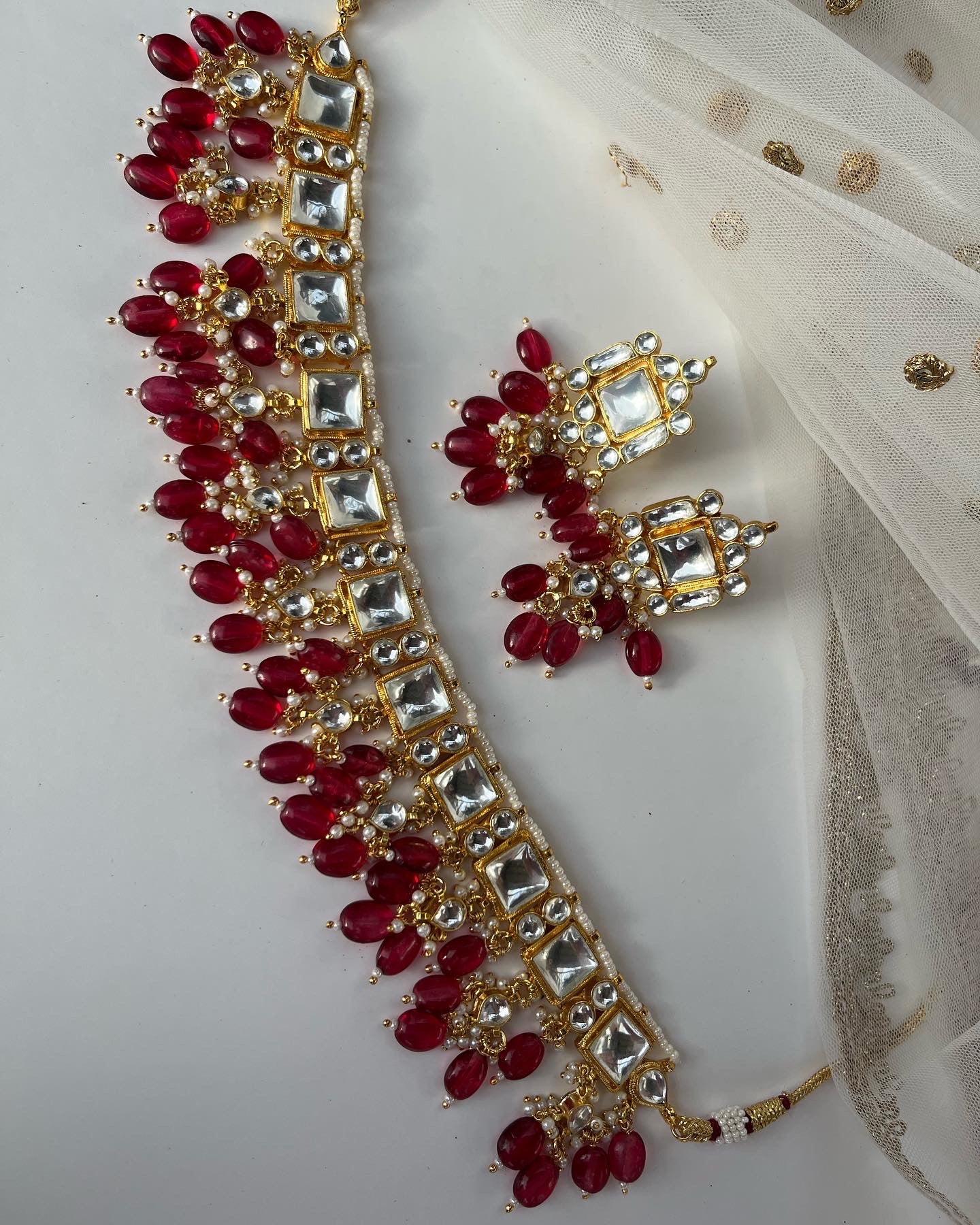 High quality gold plated pachi kundan necklace with earrings
