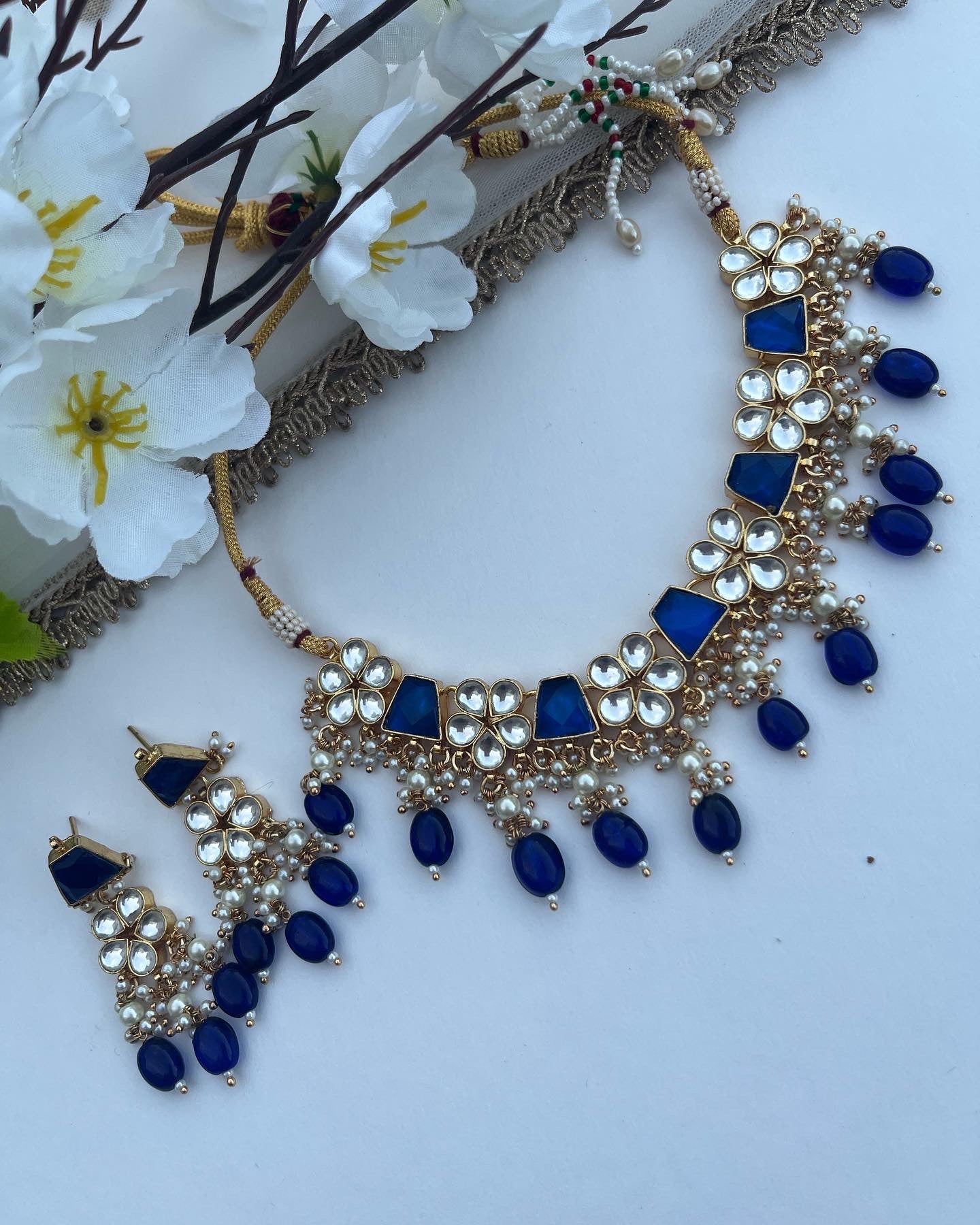 High quality gold plated pachi kundan necklace with earrings