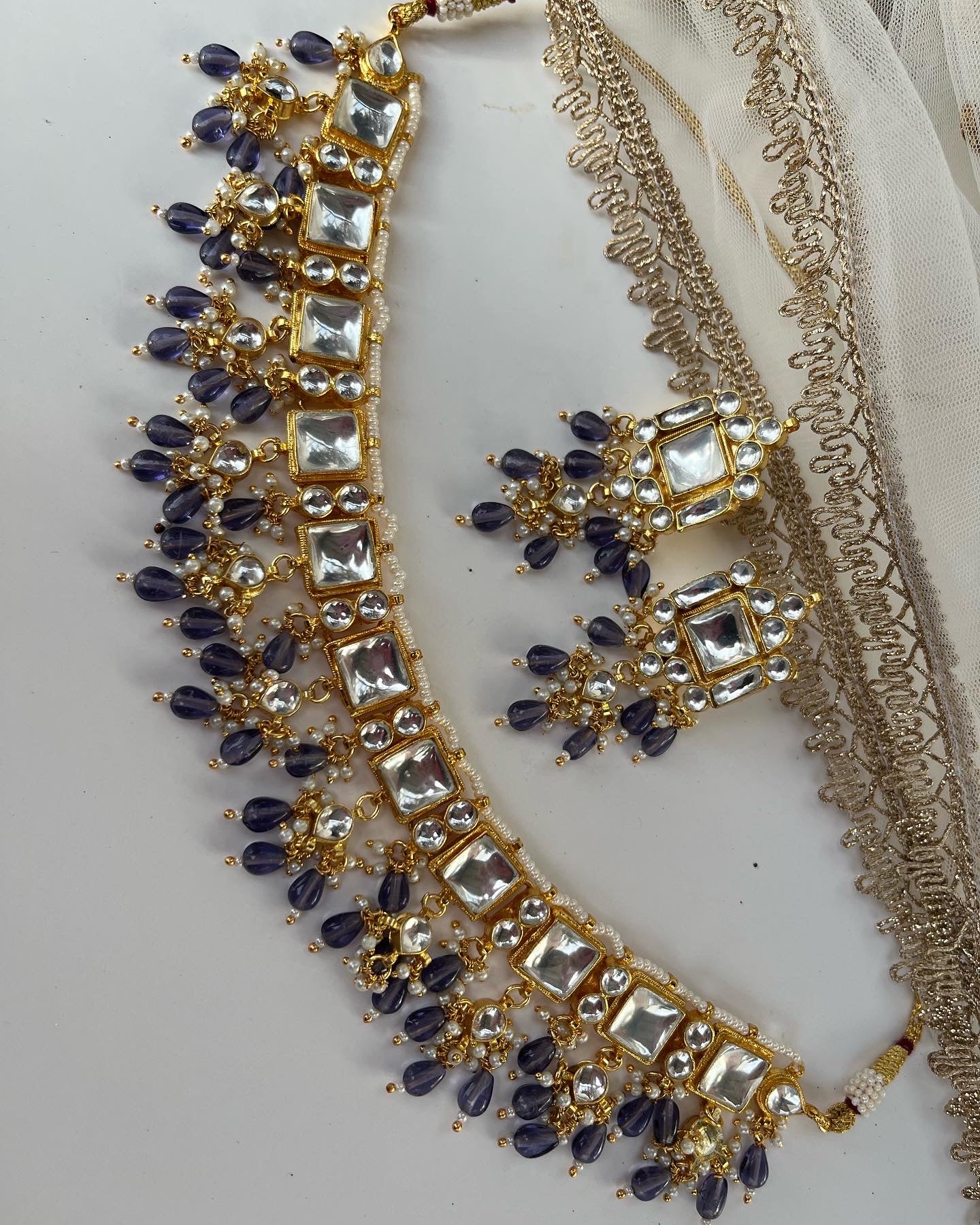 High quality gold plated pachi kundan necklace with earrings