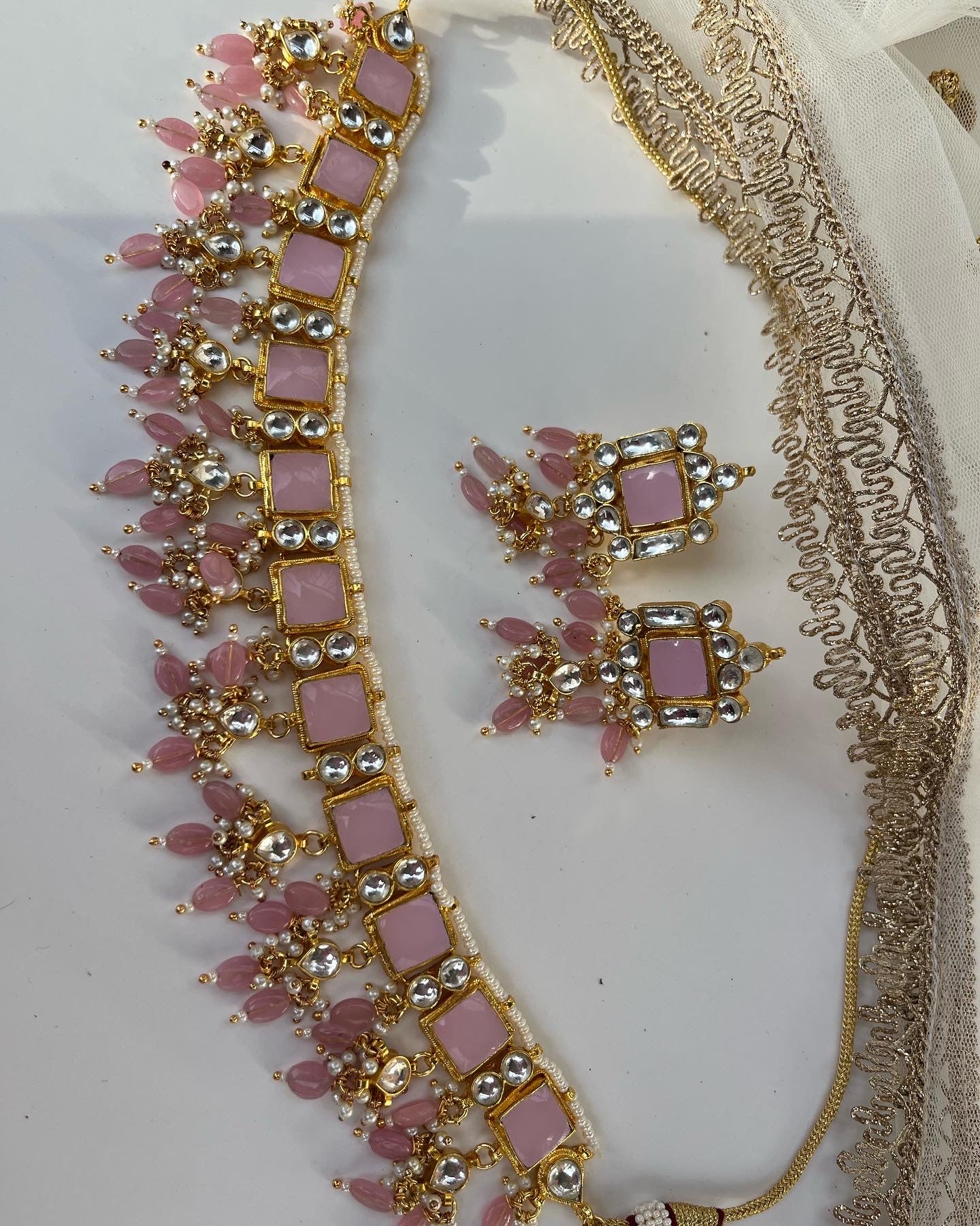 High quality gold plated pachi kundan necklace with earrings