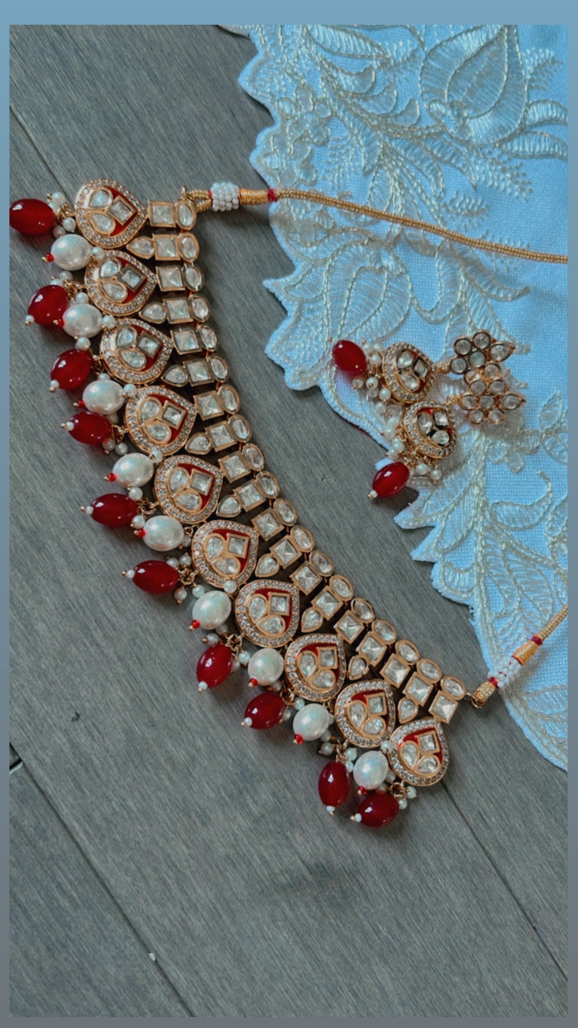 Tyaani rose gold base kundan set with earrings