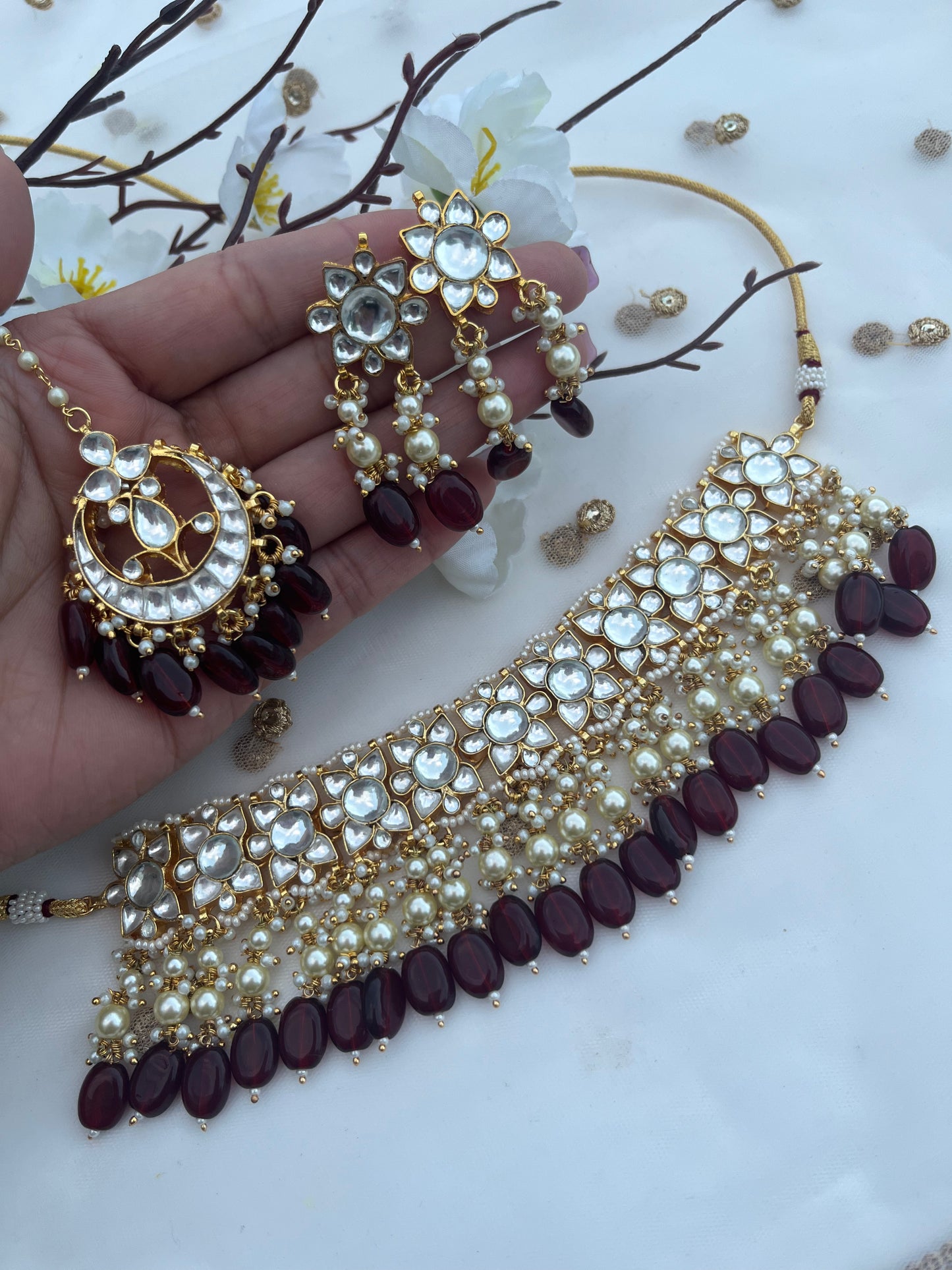Gold Plated pachi kundan set (necklace with earrings with tikka)
