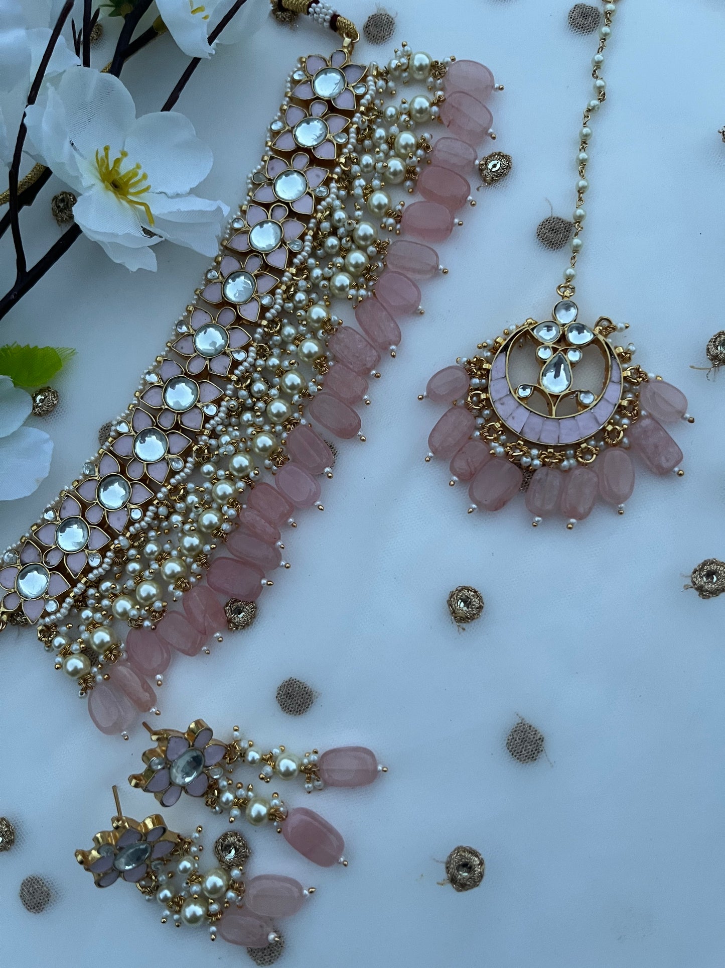Gold Plated pachi kundan set (necklace with earrings with tikka)
