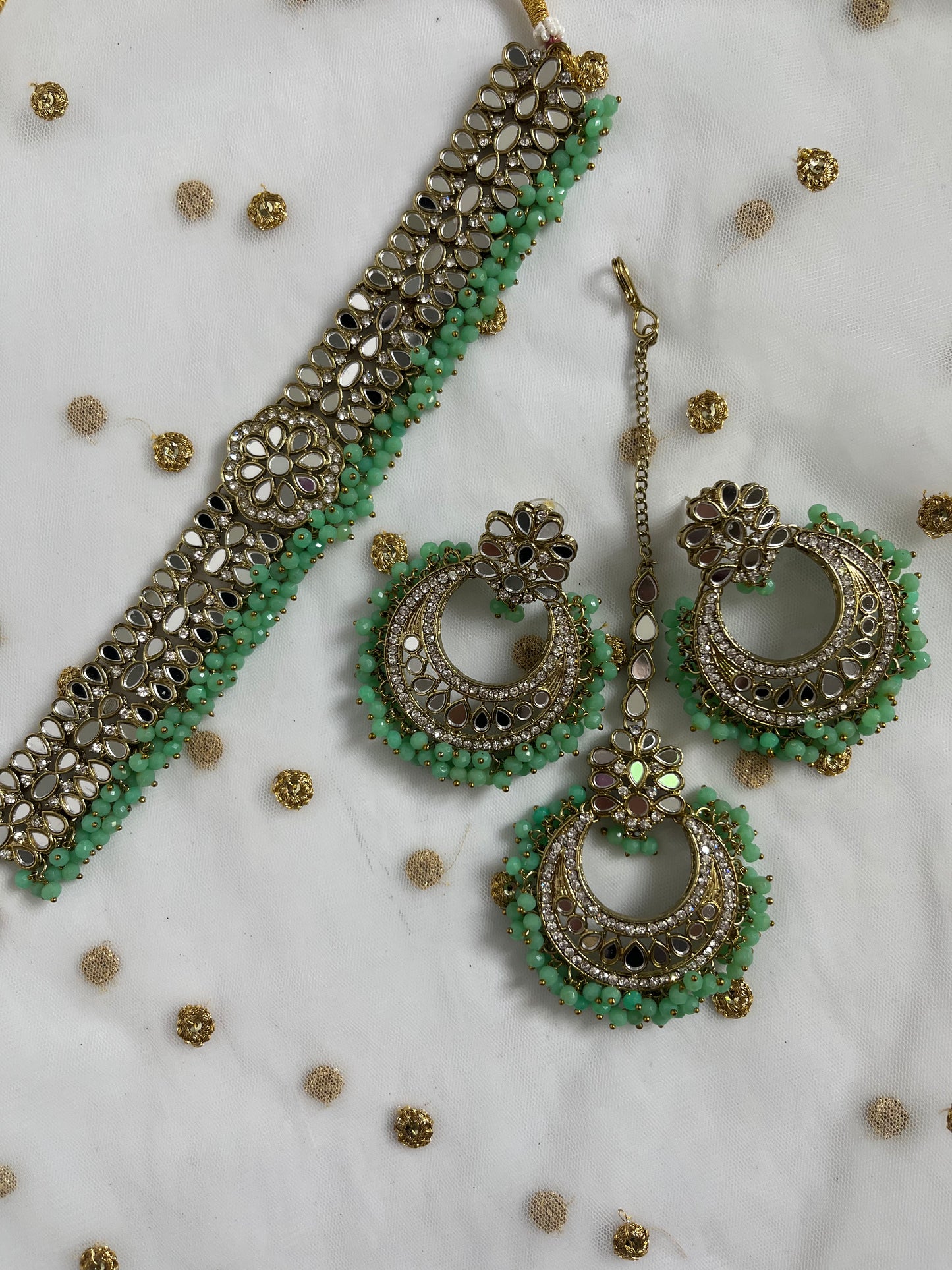Mirror sets with earring and tikka