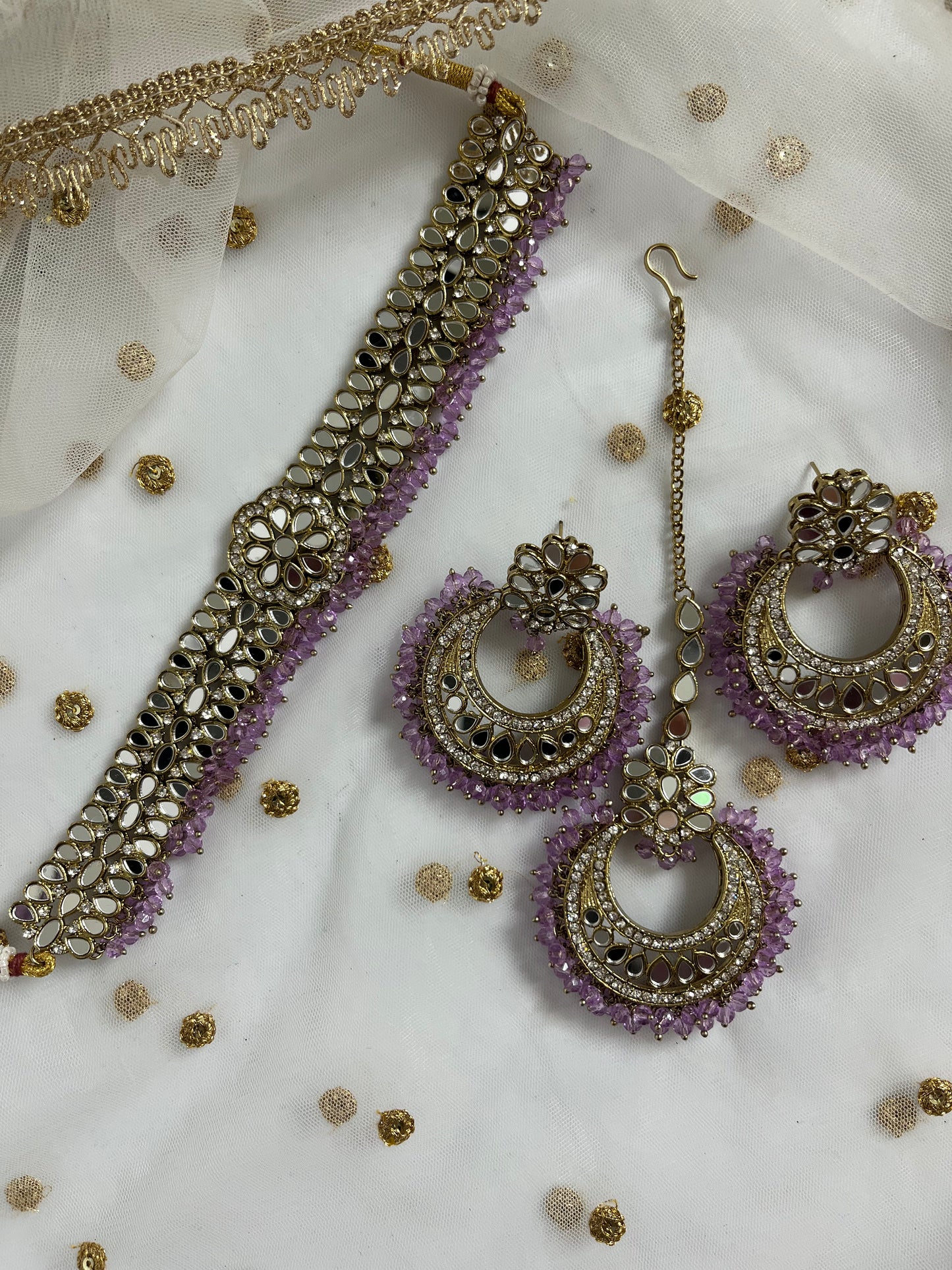 Mirror sets with earring and tikka