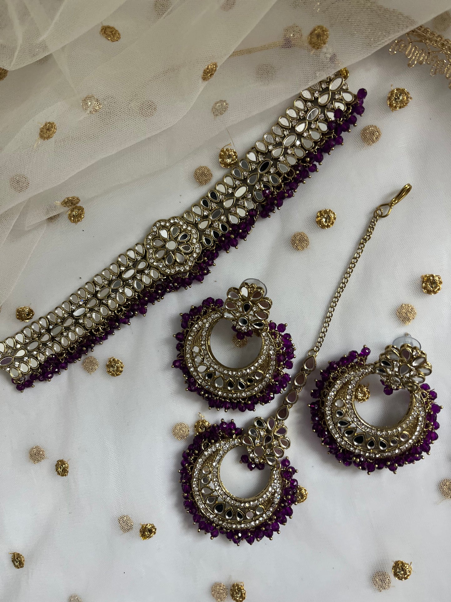 Mirror sets with earring and tikka