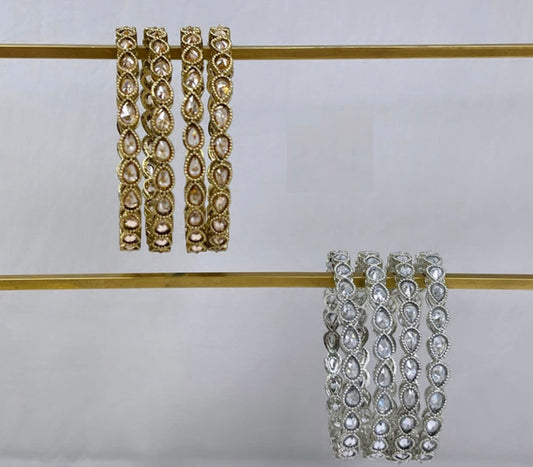 Antique gold/silver polki stone bangles